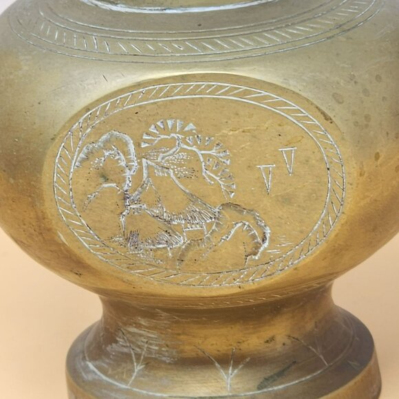 Vintage Brass Middle Eastern Dallah Coffee Pot Large Handcrafted Engravings - Picture 7 of 14